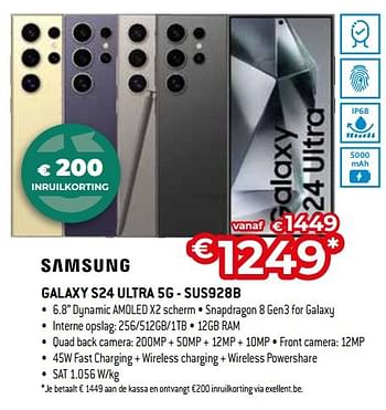 Promoties Samsung galaxy s24 ultra 5g sus928b - Samsung - Geldig van 26/04/2024 tot 31/05/2024 bij Exellent
