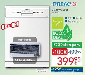 Promoties Friac vaatwasser vw4010 - Friac - Geldig van 01/05/2024 tot 31/05/2024 bij Eldi