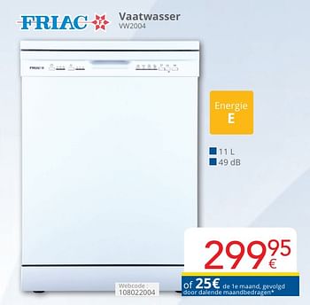 Promotions Friac vaatwasser vw2004 - Friac - Valide de 01/05/2024 à 31/05/2024 chez Eldi