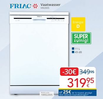 Promotions Friac vaatwasser vw2005 - Friac - Valide de 01/05/2024 à 31/05/2024 chez Eldi
