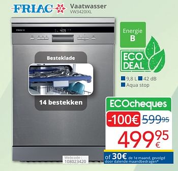 Promotions Friac vaatwasser vw3420ixl - Friac - Valide de 01/05/2024 à 31/05/2024 chez Eldi