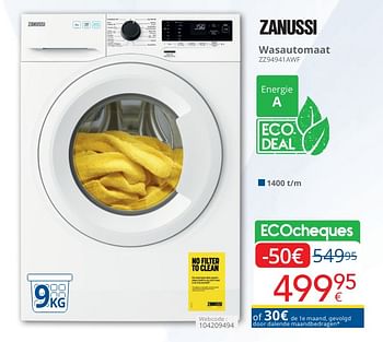 Promotions Zanussi wasautomaat zz94941awf - Zanussi - Valide de 01/05/2024 à 31/05/2024 chez Eldi
