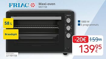Promotions Friac maxi-oven mo1158 - Friac - Valide de 01/05/2024 à 31/05/2024 chez Eldi