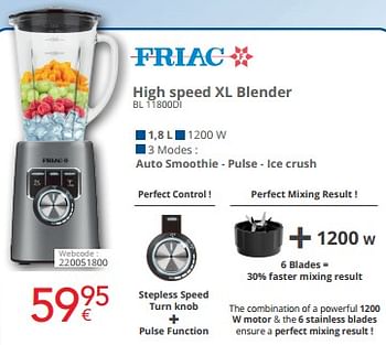 Promoties Friac high speed xl blender bl 11800di - Friac - Geldig van 01/05/2024 tot 31/05/2024 bij Eldi