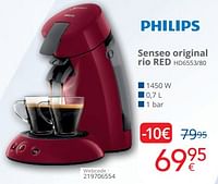 Promoties Philips senseo original rio red hd6553-80 - Philips - Geldig van 01/05/2024 tot 31/05/2024 bij Eldi