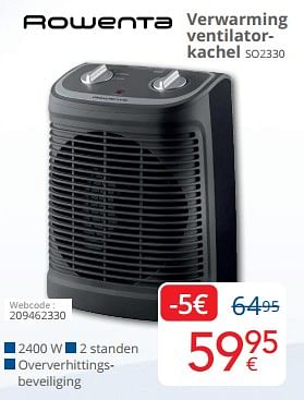 Promoties Rowenta verwarming ventilatorkachel so2330 - Rowenta - Geldig van 01/05/2024 tot 31/05/2024 bij Eldi