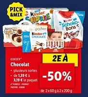 Promotions Chocolat - Kinder - Valide de 08/05/2024 à 14/05/2024 chez Lidl