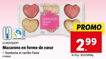 Promoties Macarons en forme de coeur - Le Patissier - Geldig van 08/05/2024 tot 14/05/2024 bij Lidl