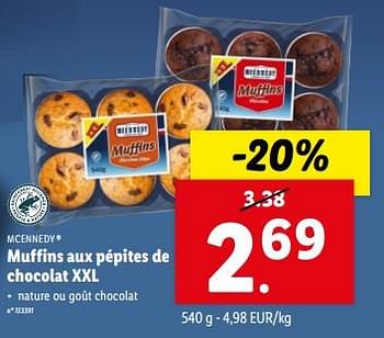 Promoties Muffins aux pépites de chocolat xxl - Mcennedy - Geldig van 08/05/2024 tot 14/05/2024 bij Lidl