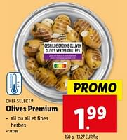 Promotions Olives premium - Chef select - Valide de 08/05/2024 à 14/05/2024 chez Lidl