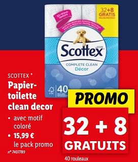 Promoties Papiertoilette clean decor - Scottex - Geldig van 08/05/2024 tot 14/05/2024 bij Lidl