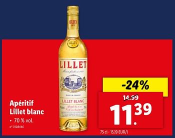 Promoties Apéritif lillet blanc - Lillet - Geldig van 08/05/2024 tot 14/05/2024 bij Lidl
