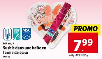 Promoties Sushis dans une boîte en forme de coeur - For You - Geldig van 08/05/2024 tot 14/05/2024 bij Lidl