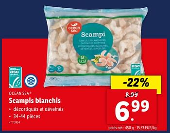 Promoties Scampis blanchis - OceanSEa - Geldig van 08/05/2024 tot 14/05/2024 bij Lidl