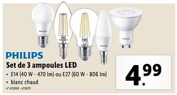 Promoties Set de 3 ampoules led - Philips - Geldig van 08/05/2024 tot 14/05/2024 bij Lidl