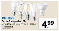 Promotions Set de 3 ampoules led - Philips - Valide de 08/05/2024 à 14/05/2024 chez Lidl