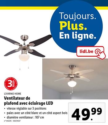 Promotions Ventilateur de plafond avec éclairage led - Livarno - Valide de 08/05/2024 à 14/05/2024 chez Lidl