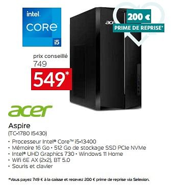 Promoties Acer aspire tc-1780 i5430 - Acer - Geldig van 26/04/2024 tot 31/05/2024 bij Selexion
