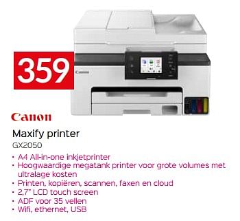 Promoties Canon maxify printer gx2050 - Canon - Geldig van 26/04/2024 tot 31/05/2024 bij Selexion