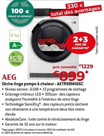 Promotions Aeg sèche-linge pompe à chaleur - axtr98mx66c - AEG - Valide de 26/04/2024 à 31/05/2024 chez Exellent