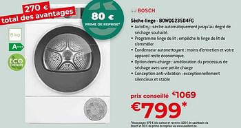 Promoties Bosch sèche-linge - bowqg235d4fg - Bosch - Geldig van 26/04/2024 tot 31/05/2024 bij Exellent