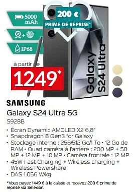 Promoties Samsung galaxy s24 ultra 5g s928b - Samsung - Geldig van 26/04/2024 tot 31/05/2024 bij Selexion