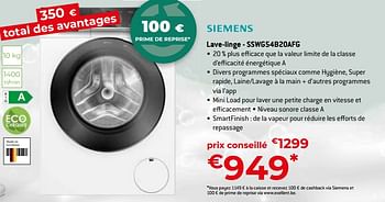 Promotions Siemens lave-linge - sswg54b20afg - Siemens - Valide de 26/04/2024 à 31/05/2024 chez Exellent