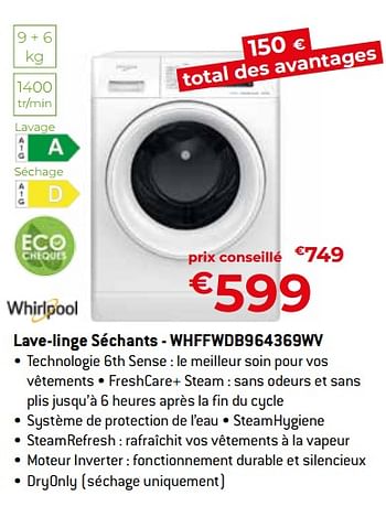 Promoties Whirlpool lave-linge séchants - whffwdb964369wv - Whirlpool - Geldig van 26/04/2024 tot 31/05/2024 bij Exellent
