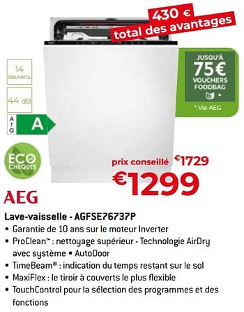 Promoties Aeg lave-vaisselle - agfse76737p - AEG - Geldig van 26/04/2024 tot 31/05/2024 bij Exellent