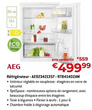 Promoties Aeg réfrigérateur - ae923421357 - rtb414d2aw - AEG - Geldig van 26/04/2024 tot 31/05/2024 bij Exellent