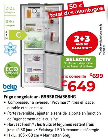 Promoties Beko frigo congélateur - b9b5rcna366hg - Beko - Geldig van 26/04/2024 tot 31/05/2024 bij Exellent