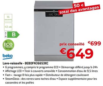 Promoties Beko lave-vaisselle - bebdfn36653xc - Beko - Geldig van 26/04/2024 tot 31/05/2024 bij Exellent