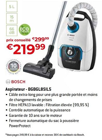 Promotions Bosch aspirateur - bgbgl8sil5 - Bosch - Valide de 26/04/2024 à 31/05/2024 chez Exellent