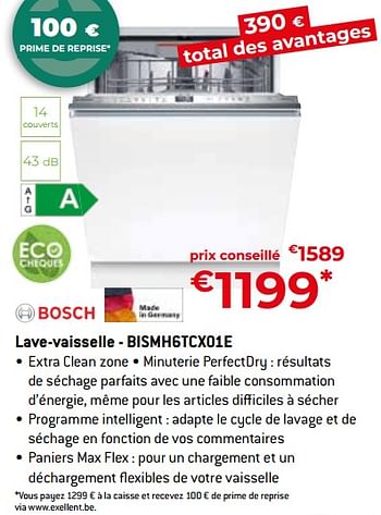 Promoties Bosch lave-vaisselle - bismh6tcx01e - Bosch - Geldig van 26/04/2024 tot 31/05/2024 bij Exellent