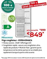Promotions Hisense frigo congélateur - hsrb440n4aca - Hisense - Valide de 26/04/2024 à 31/05/2024 chez Exellent
