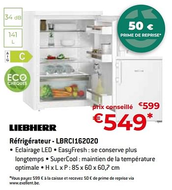 Promoties Liebherr réfrigérateur - lbrci162020 - Liebherr - Geldig van 26/04/2024 tot 31/05/2024 bij Exellent