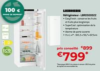 Promotions Liebherr réfrigérateur - lbrd500022 - Liebherr - Valide de 26/04/2024 à 31/05/2024 chez Exellent