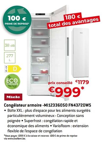 Promotions Miele congélateur armoire -mi12336050 fn4372dws - Miele - Valide de 26/04/2024 à 31/05/2024 chez Exellent
