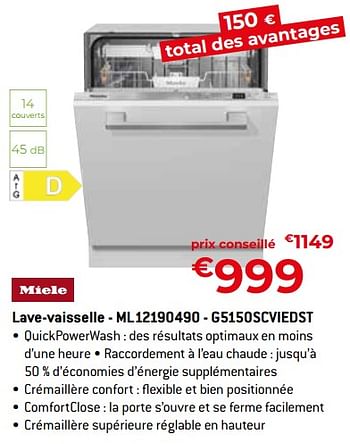 Promotions Miele lave-vaisselle - ml12190490 - g5150scviedst - Miele - Valide de 26/04/2024 à 31/05/2024 chez Exellent