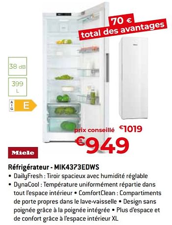 Promoties Miele réfrigérateur - mik4373edws - Miele - Geldig van 26/04/2024 tot 31/05/2024 bij Exellent