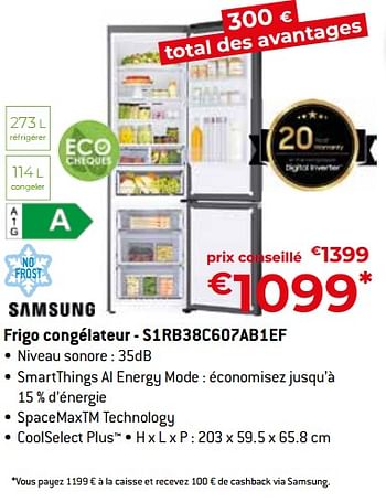 Promoties Samsung frigo congélateur - s1rb38c607ab1ef - Samsung - Geldig van 26/04/2024 tot 31/05/2024 bij Exellent