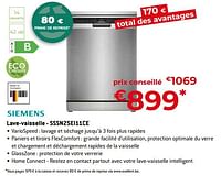 Promotions Siemens lave-vaisselle - sssn25ei11ce - Siemens - Valide de 26/04/2024 à 31/05/2024 chez Exellent
