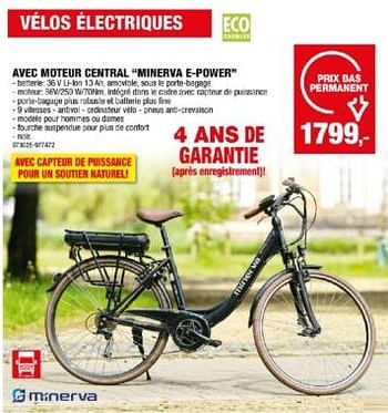 Promotions Vélos électriques avec moteur central minerva e-power - Minerva - Valide de 24/04/2024 à 05/05/2024 chez Hubo