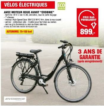 Promoties Vélos électriques avec moteur roue avant evobike - Evobike - Geldig van 24/04/2024 tot 05/05/2024 bij Hubo