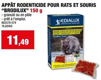 Promoties Appât rodenticide pour rats et souris brodilux - Edialux - Geldig van 24/04/2024 tot 05/05/2024 bij Hubo