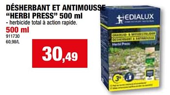 Promoties Désherbant et antimousse herbi press - Edialux - Geldig van 24/04/2024 tot 05/05/2024 bij Hubo