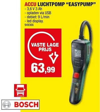 Promoties Bosch accu luchtpomp easypump - Bosch - Geldig van 24/04/2024 tot 05/05/2024 bij Hubo