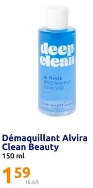 Promotions Démaquillant alvira clean beauty - Alvira - Valide de 01/05/2024 à 07/05/2024 chez Action