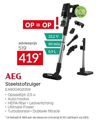 Promotions Aeg steelstofzuiger ea900402059 - AEG - Valide de 26/04/2024 à 31/05/2024 chez Selexion