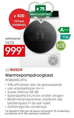 Bosch warmtepompdroogkast wqb246c4fg